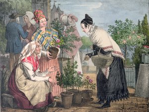 The Flower Market, Paris, engraved by Charles Joseph Hullmandel, published 1821