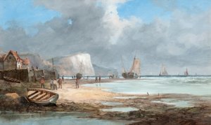 Seascape with Fishing Boats and a House by John James Wilson