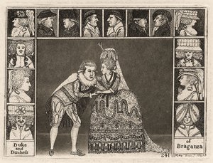 Mary Ann Yates and Laurence Clinch Playing the Duke and Duchess of Braganza in Braganza surrounded by members of the audience. 1785 by John Kay