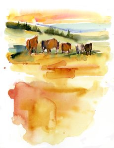 Horses at Sunset, 2015 by John Keeling