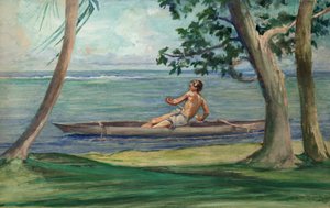 Boy in Canoe Passing in Front of Our House, Vaiala, Samoa