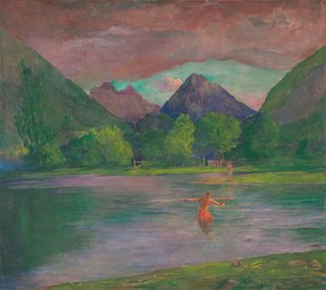 The Entrance to the Tautira River, Tahiti. Fisherman Spearing a Fish