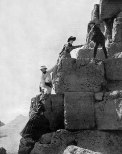 Ascent of the Great Pyramid of Cheops in Giza, Egypt, c. 1890