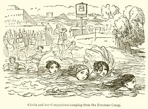 Claelia and her Companions Escaping from the Etruscan Camp by John Leech