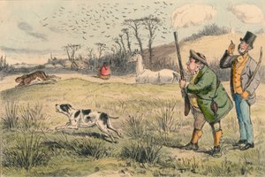 Mr. Jogglebury Crowdey with his dog and his gun by John Leech