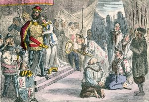 Queen Philippa Interceding with Edward III for the Six Burgesses of Calais by John Leech