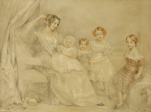 Portrait of Mrs. W.S. Fry and her Four Children: Emma, Willy, Julie and Georgina, Seated in an Interior, 1840