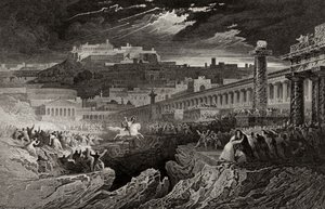 Marcus Curtius Riding into the Chasm, engraved by H. Le Keux by John Martin