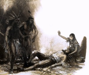 Pocahontas intervening to save the life of Captain Smith