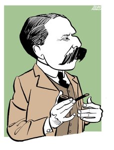 Edward Elgar - caricature holding pipe by John Minnion