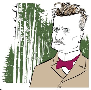 Jean Sibelius against background of Finnish woods by John Minnion