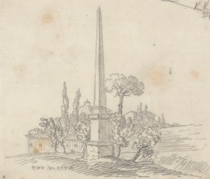 An Obelisk with Roofs and Trees in the Distance by John Robert Cozens