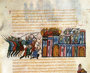 Attacking a stronghold, miniature from "Synopsis historiarum"
