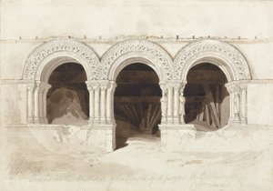 Arches in the West Side of the Cloister of St. Georges de Boscherville, near Rouen, Normandy by John Sell Cotman