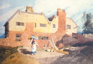 Cottages with a Washerwoman (Elm Hill, Norwich) c.1808-9 by John Sell Cotman