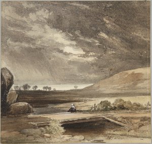 Landscape with Stormy Clouds and Bridge by John Sell Cotman