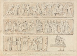 Sculpture on a Suite of Capitals in the Cloisters of the Abbey Church of Saint Georges de Bocherville, near Rouen, Normandy by John Sell Cotman