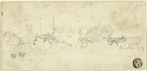Sketch of Landscape with Cathedral by John Sell Cotman