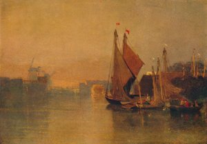 View from Yarmouth Bridge, Norfolk, Looking towards Breydon, Just after Sunset, c. 1823