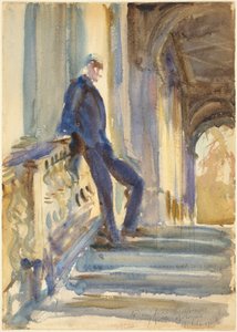 Sir Neville Wilkinson on the Steps of the Palladian Bridge at Wilton House, 1904-5 by John Singer Sargent