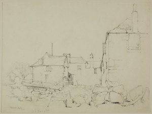 Houses and Stone Wall, Newlyn by John Skinner Prout