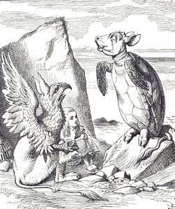 Alice, Mock Turtle and the Gryphon from Alice