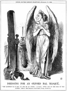 Benjamin Disraeli (1804-81) British Conservative statesman. Now, I am on the side of the Angels. John Tenniel cartoon from Punch, London by John Tenniel