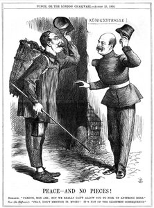Napoleon III dressed as a rag-picker, warned off by Otto von Bismarck by John Tenniel