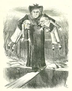 Set Down Two, and Carry One?: Gladstone in a Quandary Over Which of the Controversial Irish Bills to Jettison. John Tenniel Cartoon from Punch by John Tenniel