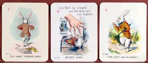 Three Happy Family cards depicting characters from Alice in Wonderland by Lewis Carroll by John Tenniel