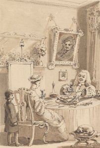 Hogarth Drinking the First Glass of Wine with His Wife - Their Dogs Keeping Respectful Distances