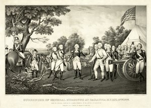 Surrender of General Burgoyne at Saratoga, N.Y., October 17th 1777, pub. N. Currier by John Trumbull