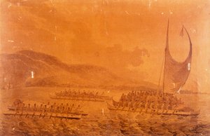 Canoes Going to Meet Captain James Cook