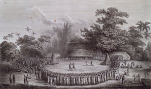 Tonga Islands: Welcoming ceremony for Captain James Cook by John Webber
