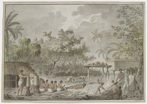 Human Sacrifice at the Great Morai at Attahouroo, Tahiti, witnessed by Captain Cook on 1 September 1777 by John Webber