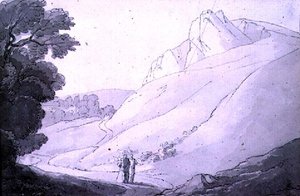 A Hilly Landscape with Two Figures by John White Abbott
