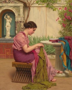 A Stitch is Free, or A Stitch in Time by John William Godward