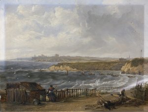 Cullercoats looking towards Tynemouth - Flood tide by John Wilson Carmichael
