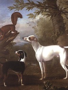 Two Sporting Dogs Attracted by a Squirrel on a Tree Stump by John Wootton