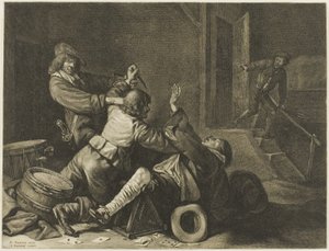 Three Men Struggling in an Interior by Jonas Suyderhoef
