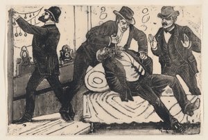 A Man Stabbing Another Man in the Chest While His Associates Loot a Store, ca. 1890-1891 by José Guadalupe Posada