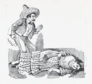 A man with a gun standing over a woman he has just shot, ca. 1880-1910 by José Guadalupe Posada