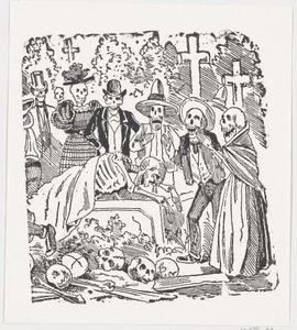 A Skeleton Covered with a Sheet Crying in a Cemetery by José Guadalupe Posada