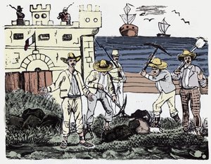 The Mexican Revolution (1910-1920): Groups of Prisoners at Forced Work (xylography) by Jose Guadalupe Posada (1852-1913) by José Guadalupe Posada