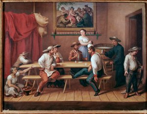 A pulqueria. Tavern in South America, guests drink pulque (traditional Mesoamerican alcoholic beverage)