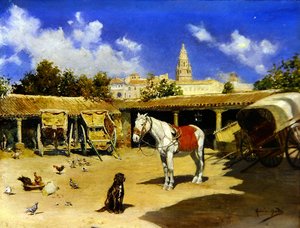 A Courtyard in Murcia, with Cathedral tower by Jose Marin Baldo