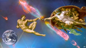 JJM-recreate: Michelangelo The Creation of Adam + JWST by Josef Johann Michel