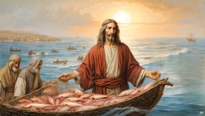 Jesus The Net Was Filled with 153 Large Fish 02 E by Josef Johann Michel