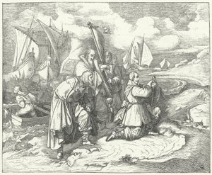 Gustavus Adolphus of Sweden lands in Germany to enter the Thirty Years War by Josef Mathias (after) Trenkwald