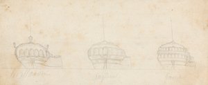 Decorative Sterns of Three Ships by Joseph Cartwright